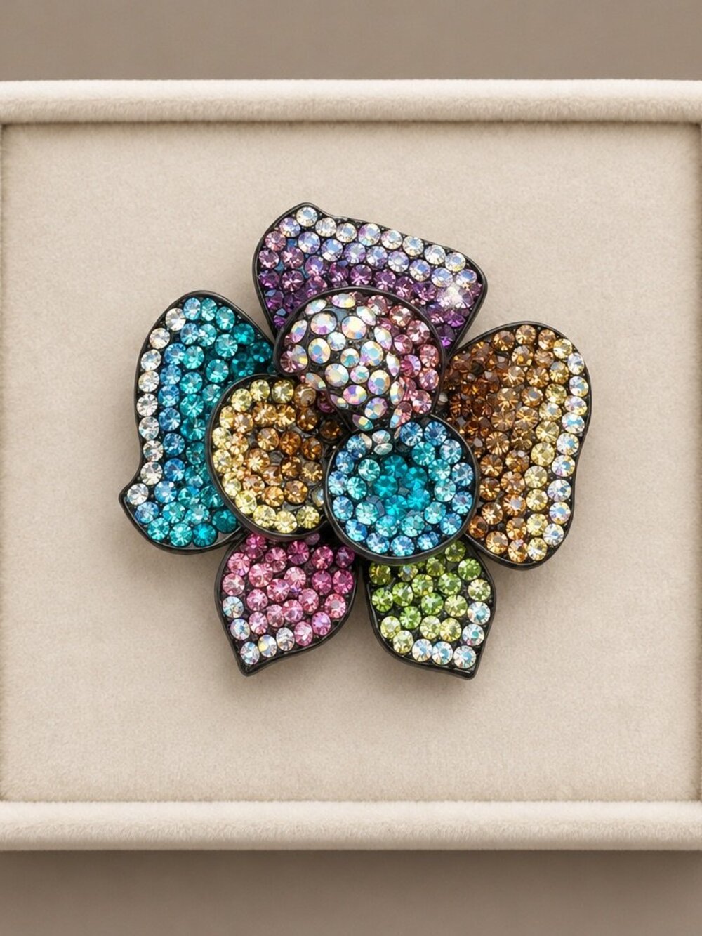 Kirks Folly Rainbow Crystal Flower Pin Brooch With Gift Box - Colorful Statement